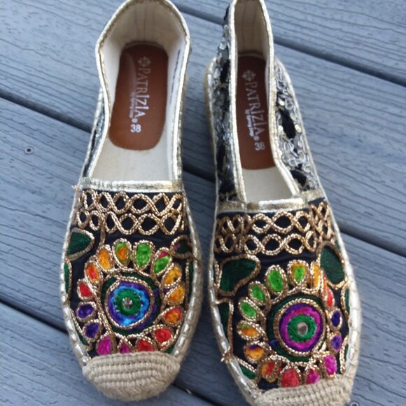 Embroidered  Multi-colored  Espadrille Flats - Picture 2 of 7